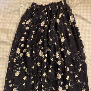 Dark blue floral midi skirt